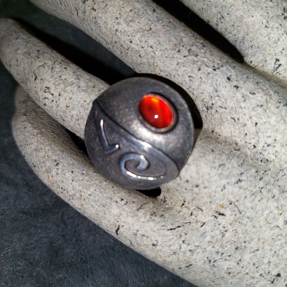 Sterling Silver "J" Ring w Gemstone Sz. 7.5 - Picture 2 of 7